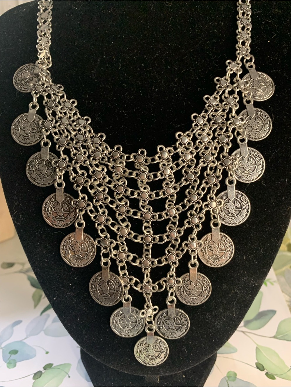 Bohemian Style Necklace with Multiple Decorative Coins.